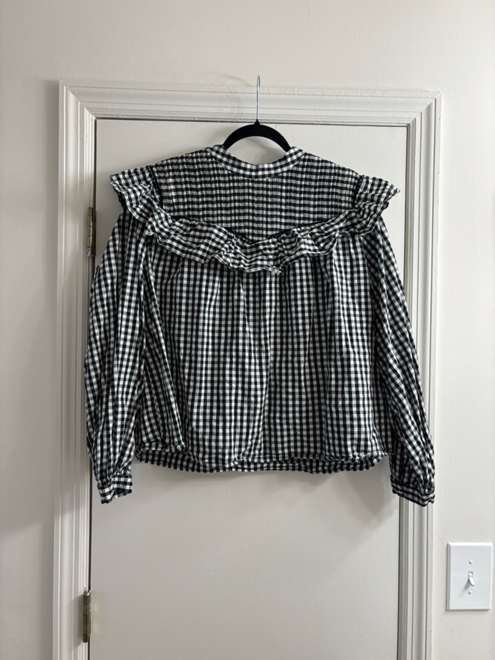 a new day Black and White Gingham Ruffle Blouse